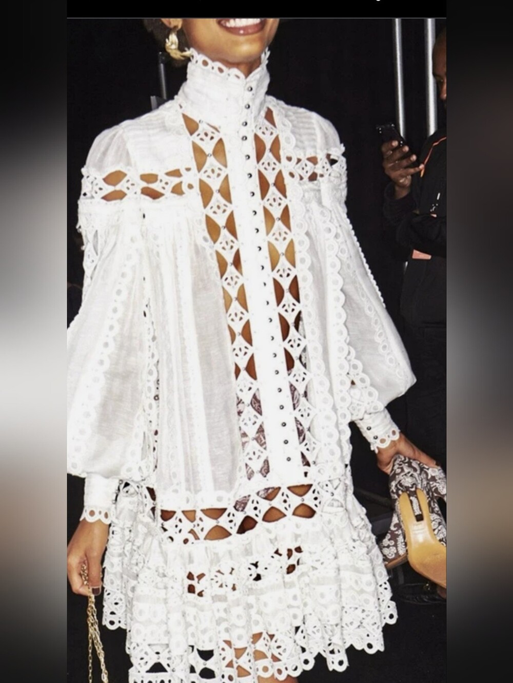 Zimmermann Vibe White Lace Eyelet Button-Front Tunic Dress